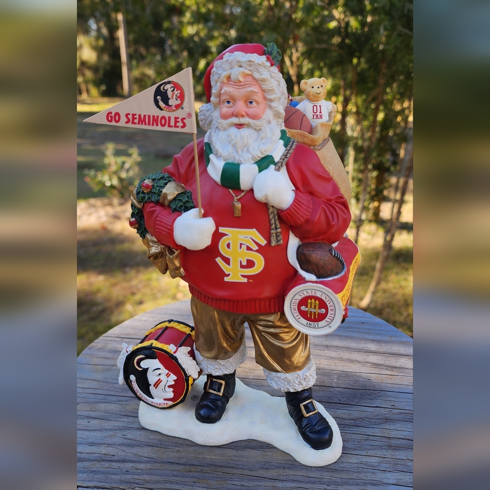 FSU Santa Figurine  With  Go Seminoles Flag